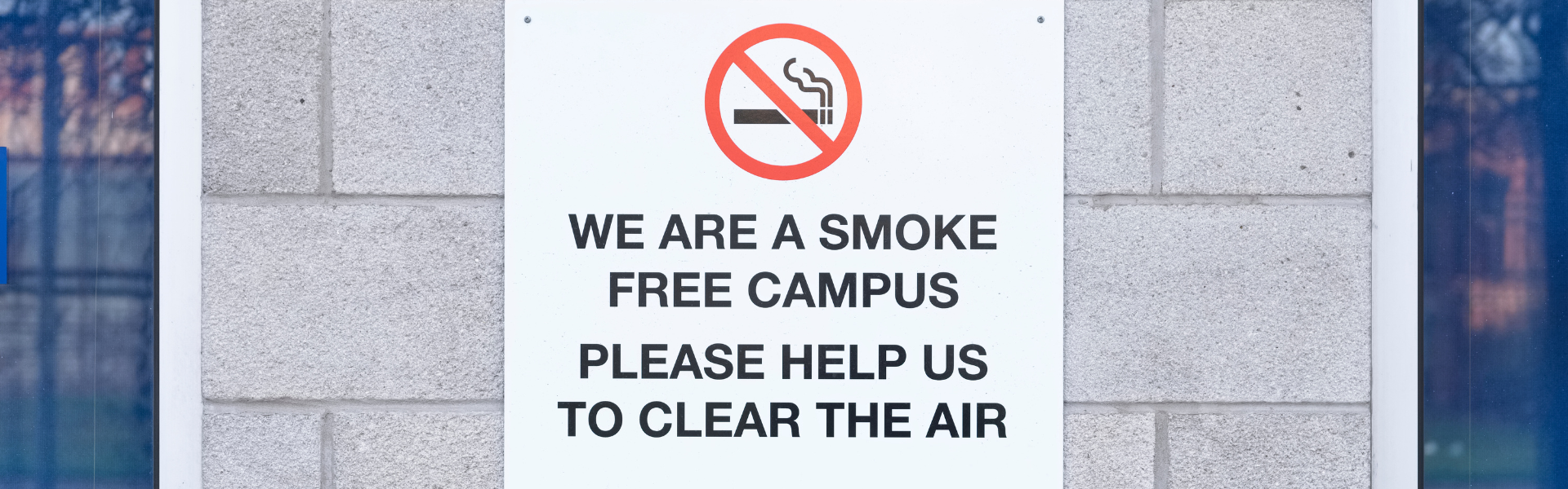Exterior building with tobacco free campus sign